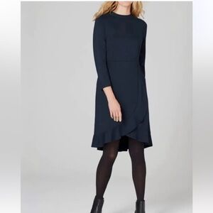 J.Jill Ponte Navy Blue Dress front Ruffle Stretchy jersey Knit in Medium